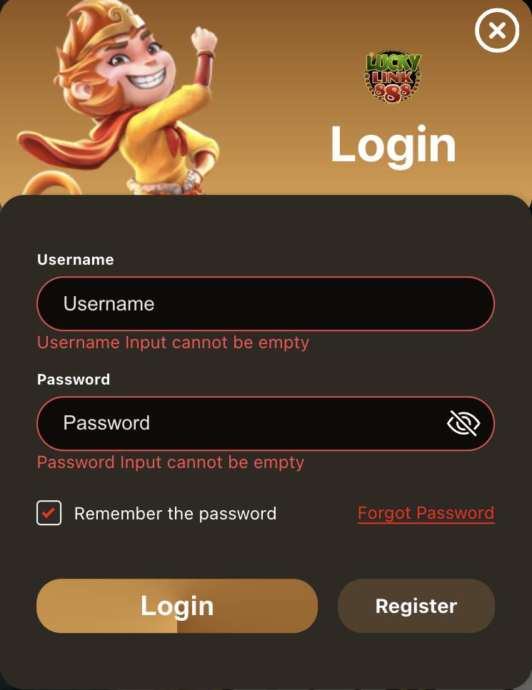 LuckyLink888 Login Page
